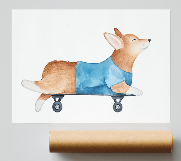 Corgi On A Skateboard Giclee Print