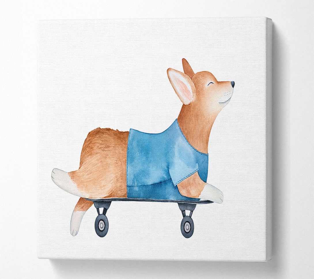  A Canvas Print of Corgi On A Skateboard Canvas Wall Art