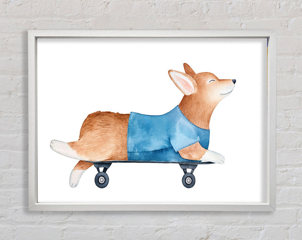Corgi On A Skateboard Framed Print