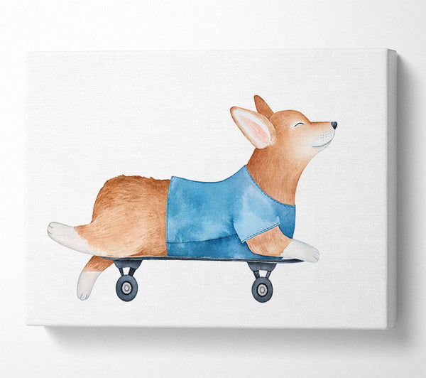  A Canvas Print of Corgi On A Skateboard Canvas Wall Art