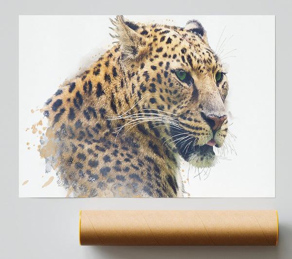 Watercolor Splash Leopard Poster