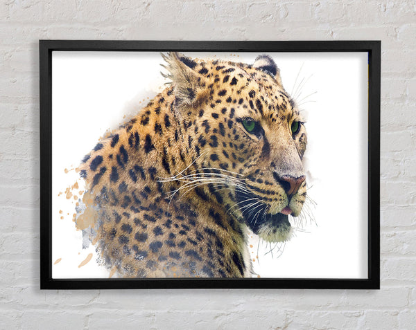 Watercolor Splash Leopard Framed Print
