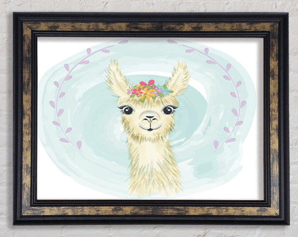 Llama Floral Head Framed Print