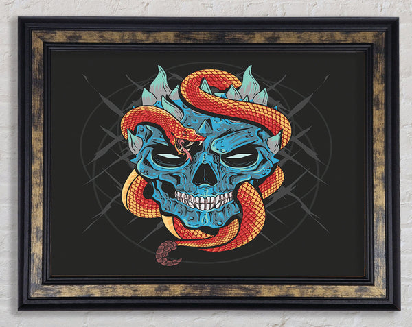 Snake Wrapped Around A Skull Framed Print