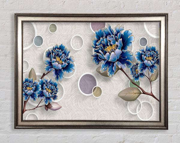 Blue Stunning Flower Circles Framed Print
