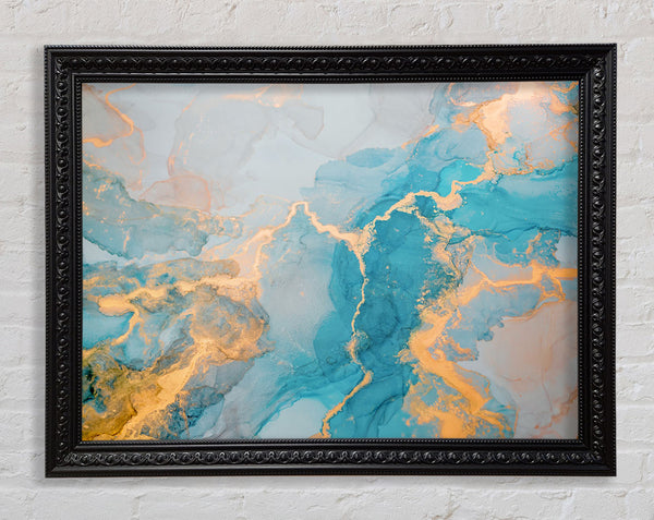 Gold And Light Blue Shimmers Framed Print