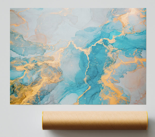 Gold And Light Blue Shimmers Print
