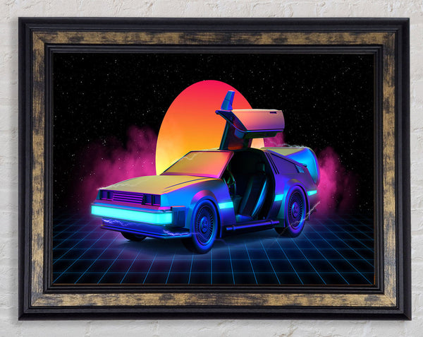 Delorean Smoke Sunrise Framed Print
