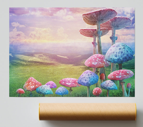 Tall Mushrooms In The Valley Print