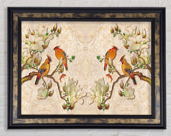 The Birds On The Branches Symmetry Framed Print