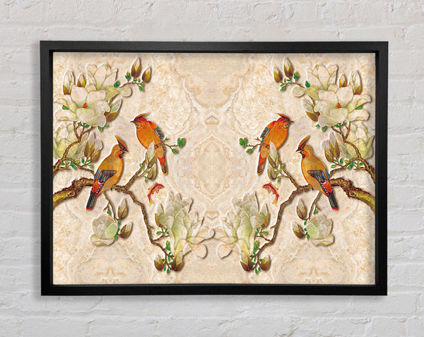 The Birds On The Branches Symmetry Framed Print