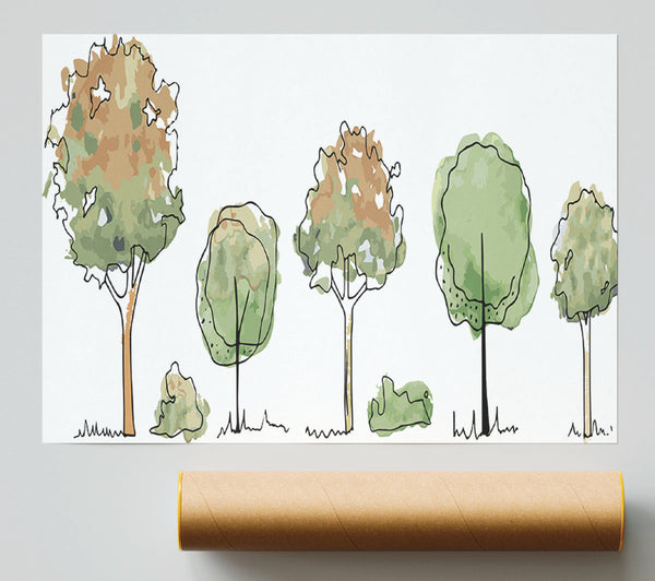 Five Trees In A Row Poster