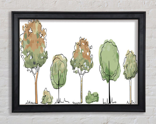 Five Trees In A Row Framed Print