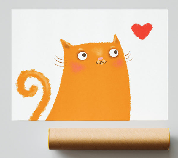 The Love Heart Orange Cat Giclee Print