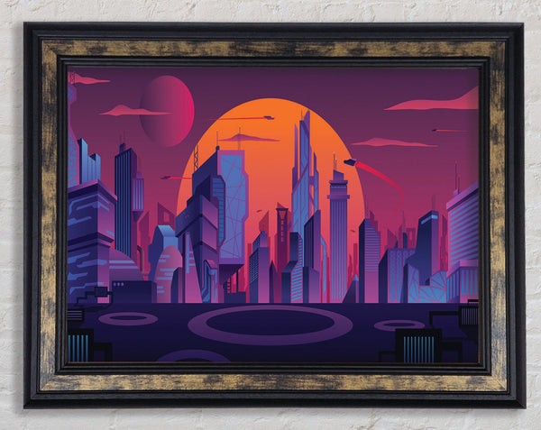 The Sun Behind The City Framed Print