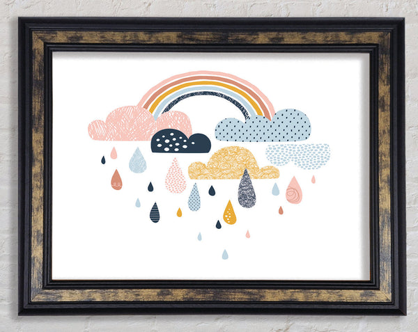 Multi Coloured Clouds And Rain Framed Print