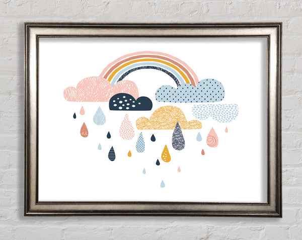 Multi Coloured Clouds And Rain Framed Print