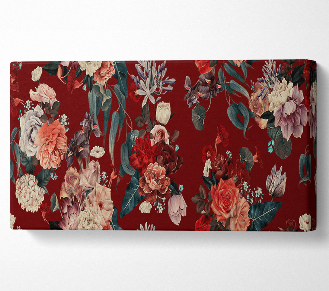  A Canvas Print of Flowers On Red Canvas Print