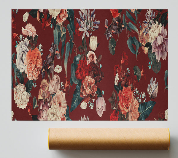 Flowers On Red Giclee Print