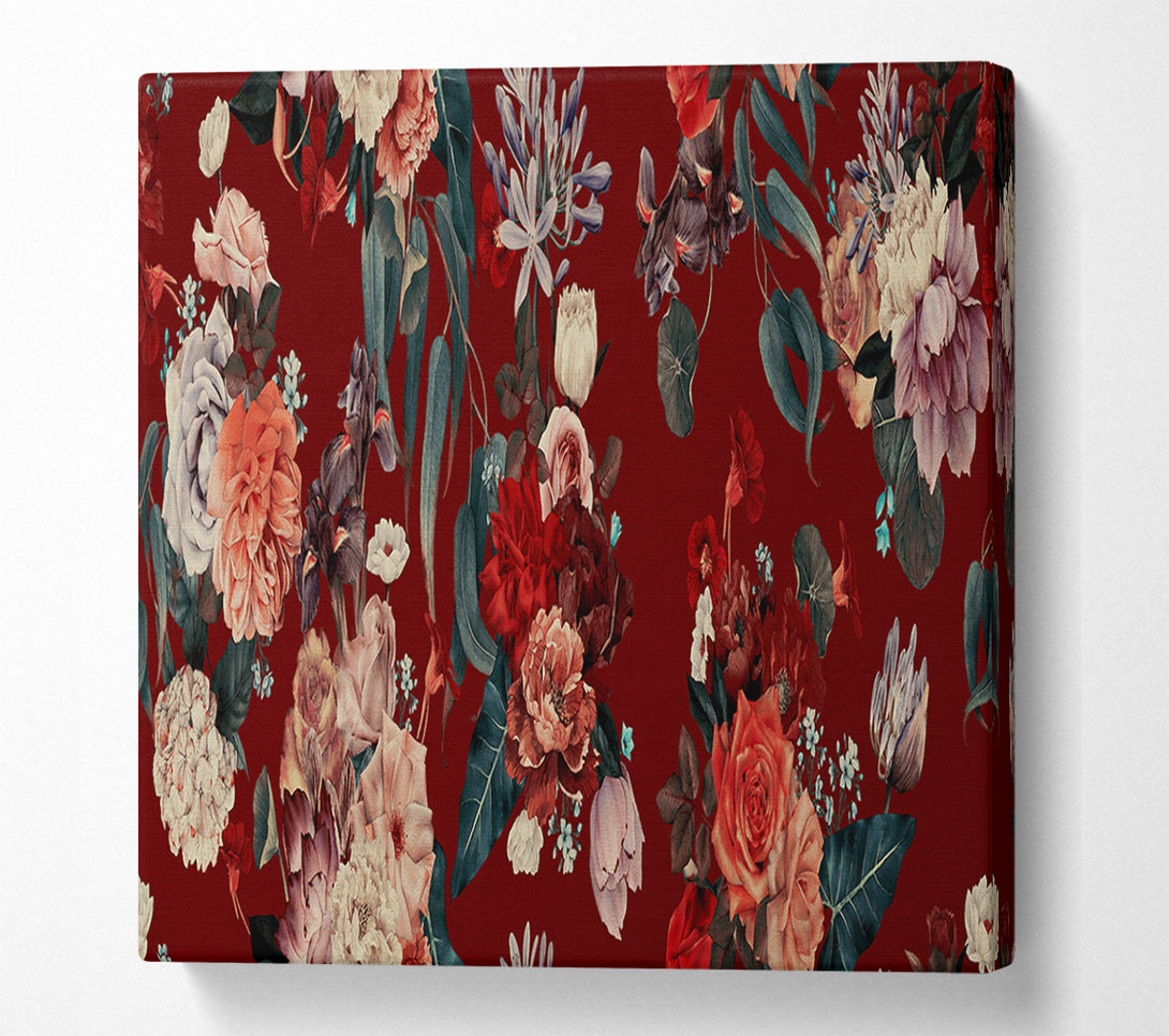  A Canvas Print of Flowers On Red Canvas Print