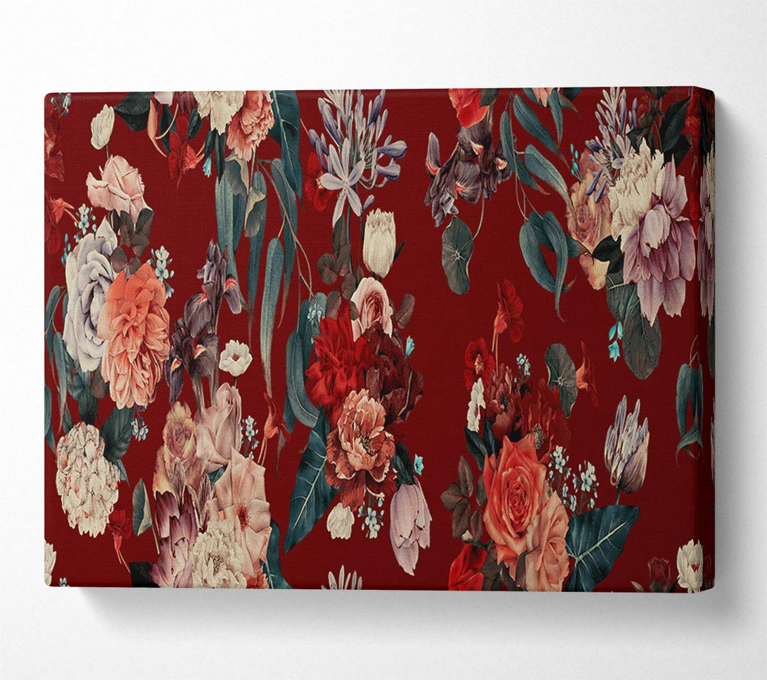  A Canvas Print of Flowers On Red Canvas Print