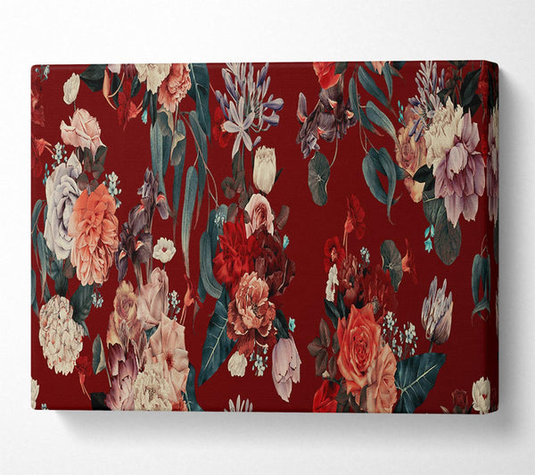  A Canvas Print of Flowers On Red Canvas Print