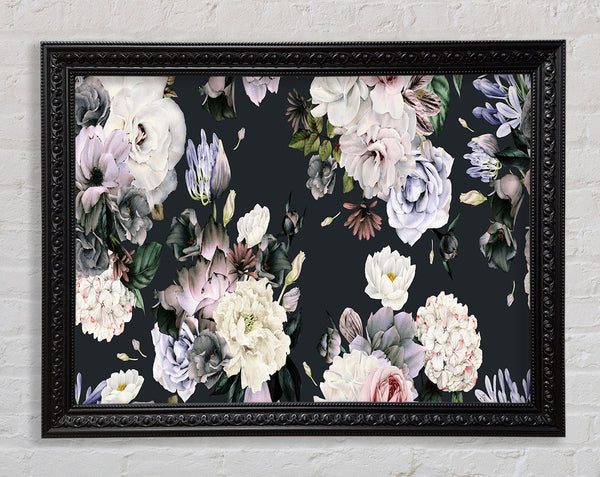 Flowers On Grey Framed Print