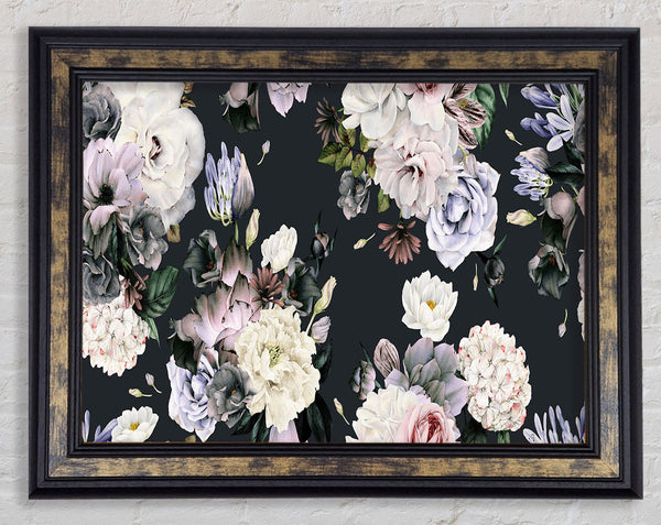 Flowers On Grey Framed Print