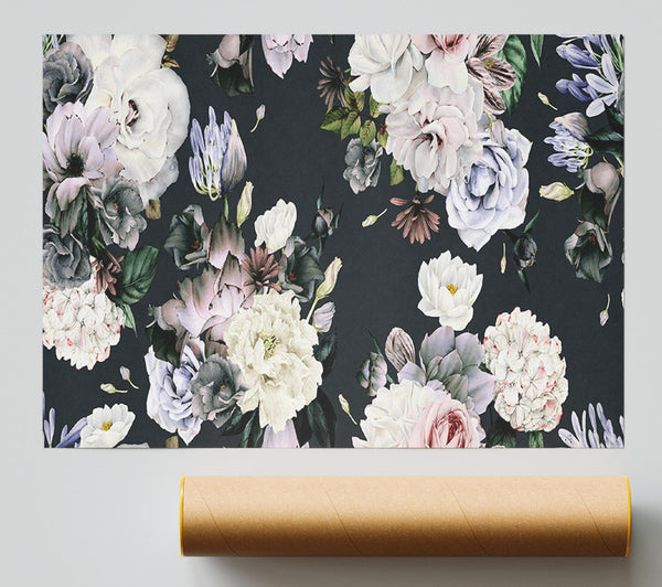 Flowers On Grey Poster