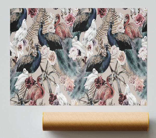 Peacock And Flower Serenity Giclee Print