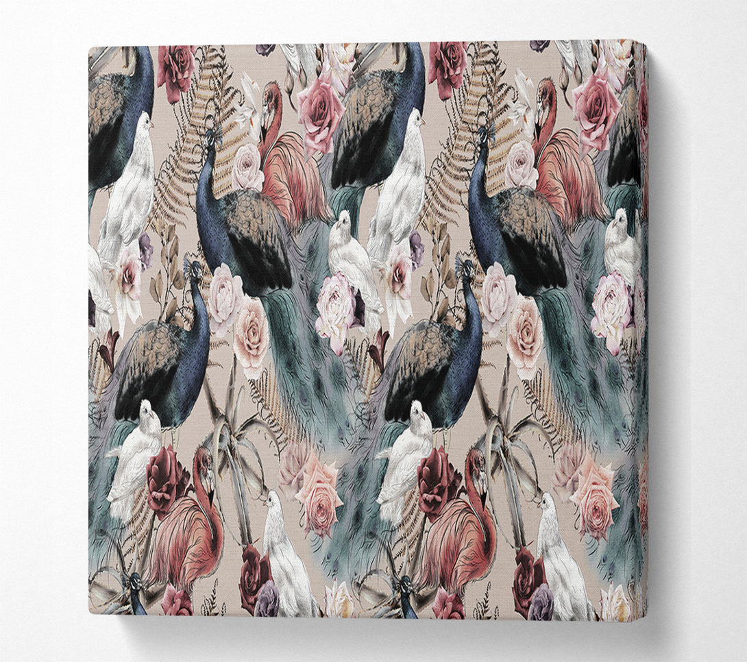  A Canvas Print of Peacock And Flower Serenity Canvas Print