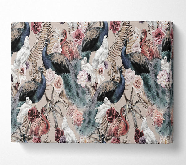  A Canvas Print of Peacock And Flower Serenity Canvas Print