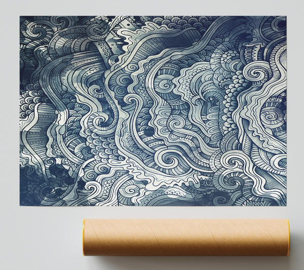 Ripples And Swirly Dots Blue Print