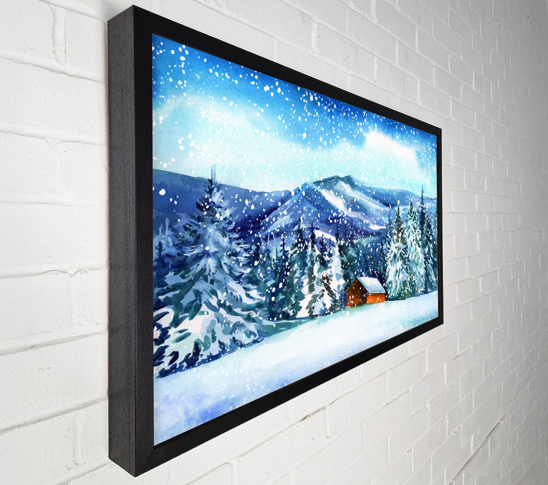  A Canvas Print of Snowy Cabin In The Mountains Canvas Wall Art