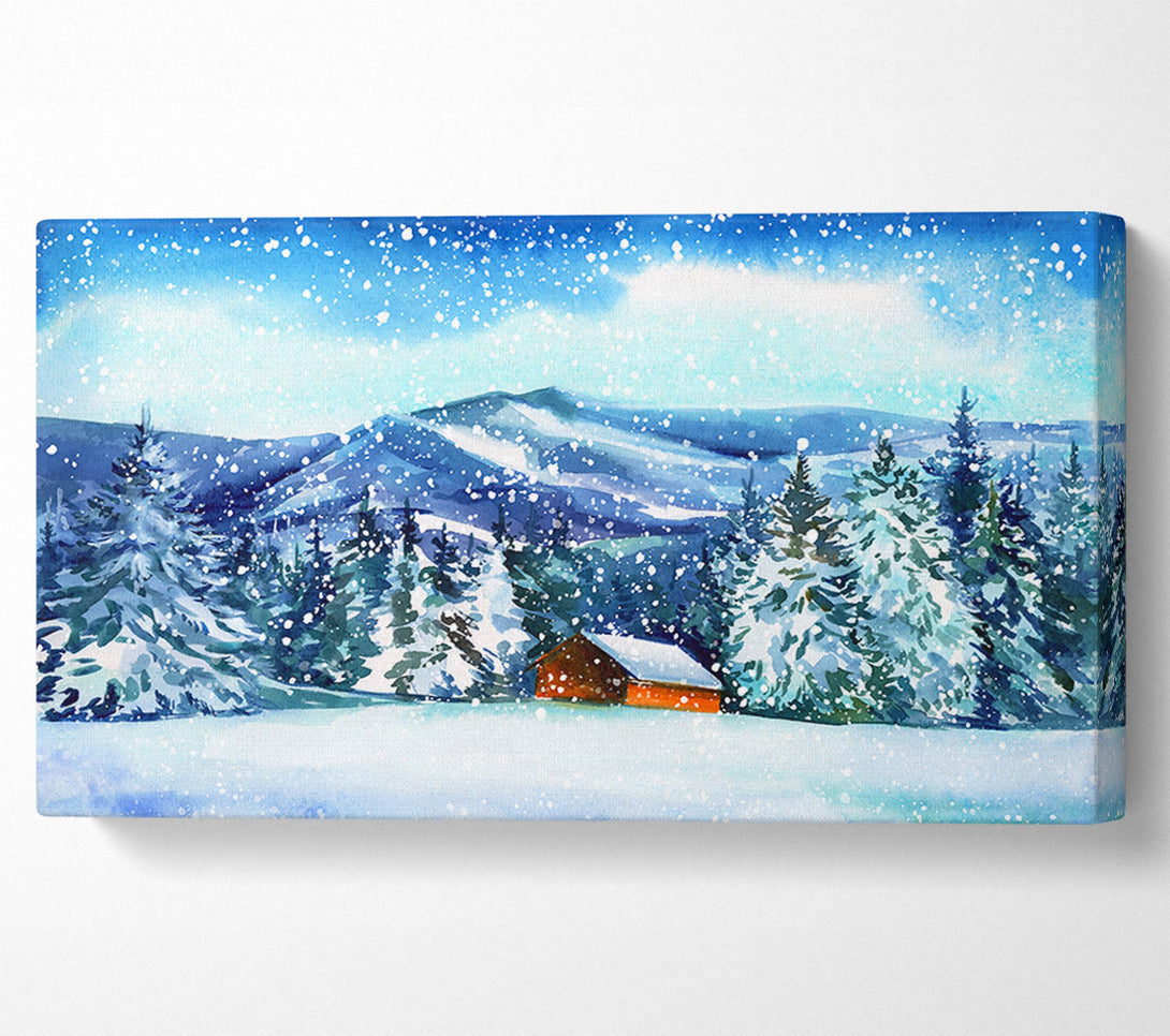 A Canvas Print of Snowy Cabin In The Mountains Canvas Wall Art