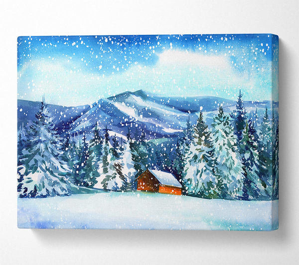  A Canvas Print of Snowy Cabin In The Mountains Canvas Wall Art