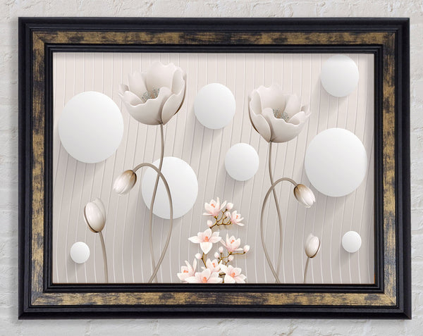 White Flower Circles Framed Print