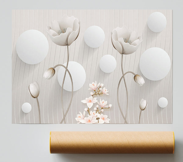 White Flower Circles Print
