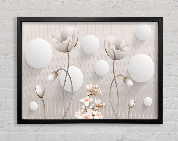 White Flower Circles Framed Print