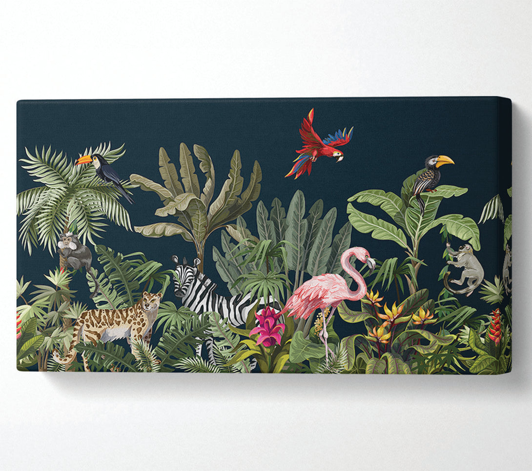  A Canvas Print of Jungle Paradise Animals Black Canvas Wall Art