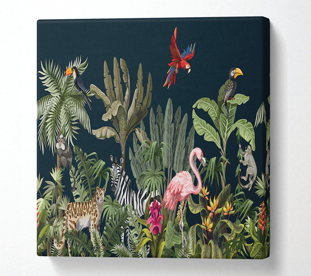  A Canvas Print of Jungle Paradise Animals Black Canvas Wall Art