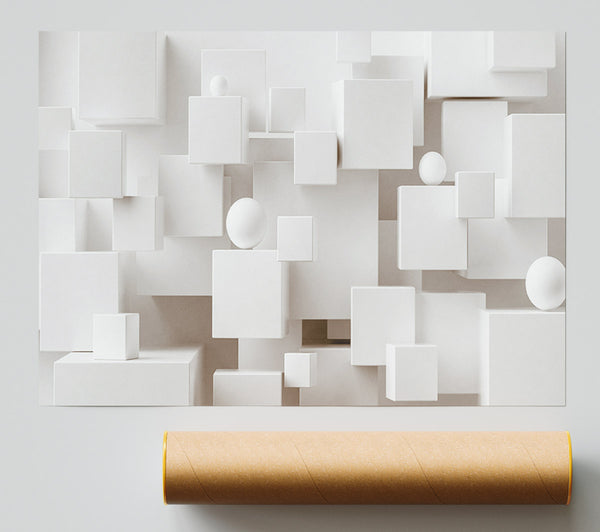 Cubes And Spheres White Giclee Print