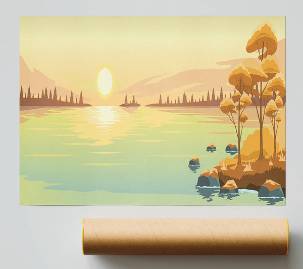 The Sun Sets On The Lake Print