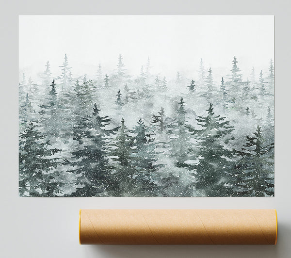 Snowy Top Trees Winter Poster