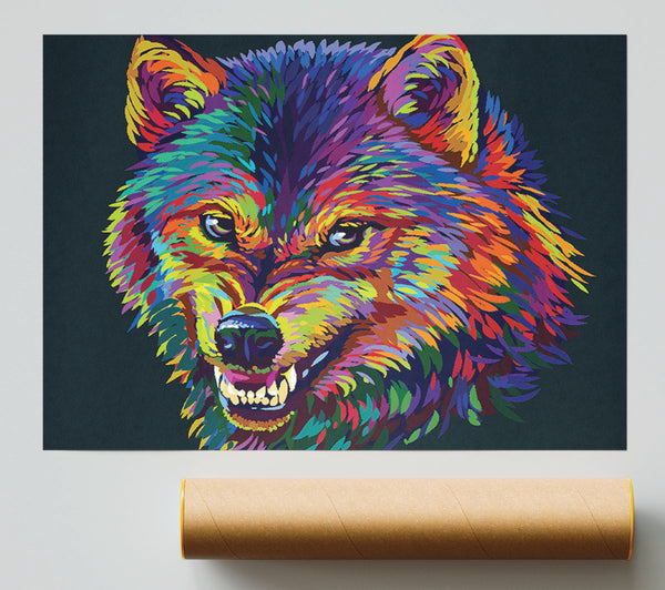 Growling Wolf Colour Giclee Print