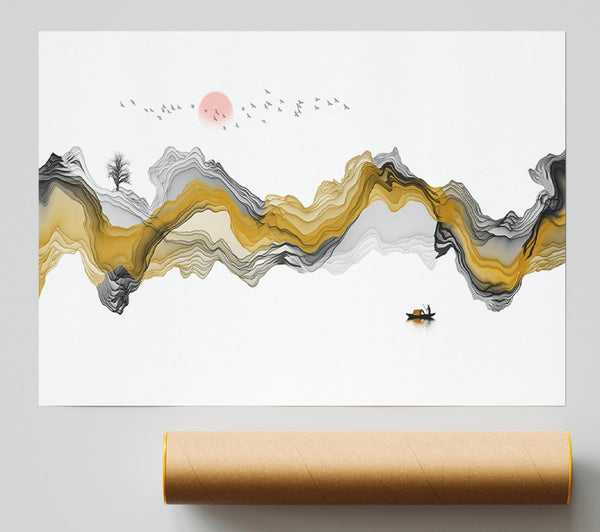 Mountain Curves Red Sunset Print