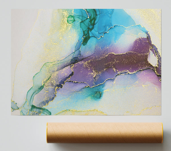 Stunning Gold Glitter Blues Print