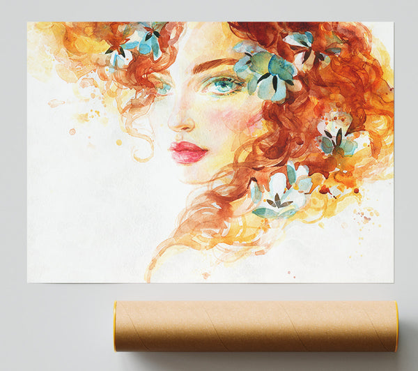 Redhead With Flowers In Hair Poster
