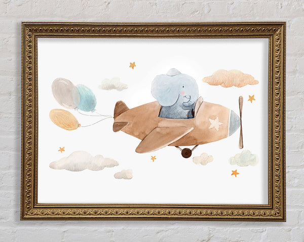 Elephant Riding Plane Framed Print