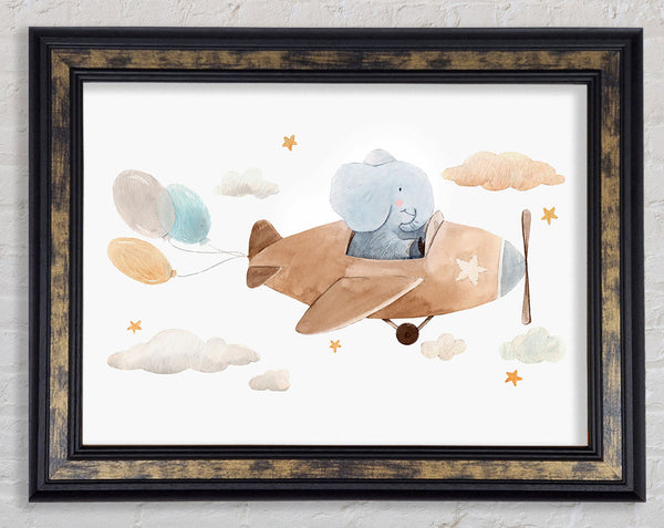 Elephant Riding Plane Framed Print
